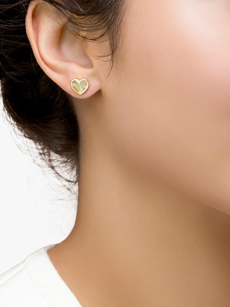 IBB 9ct yellow gold rainbow heart stud earrings, UK version