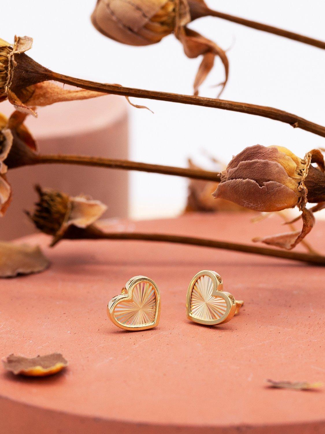 IBB 9ct yellow gold rainbow heart stud earrings, UK version