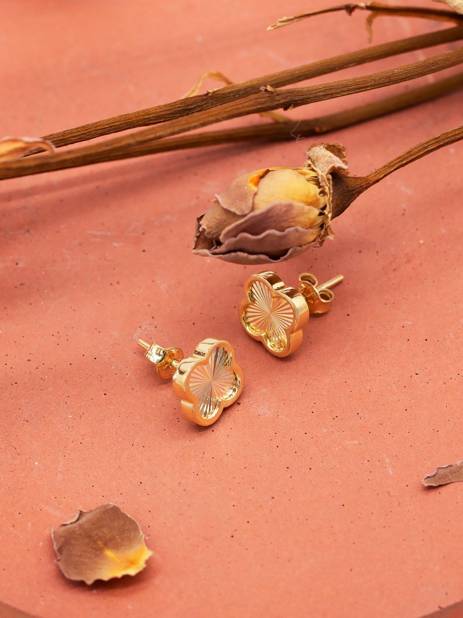 IBB 9ct yellow gold rainbow petal stud earrings, imported from the UK