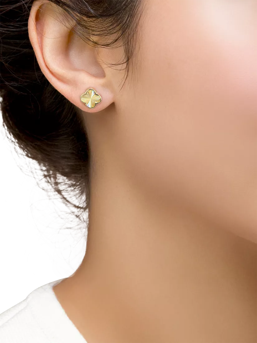 IBB 9ct yellow gold rainbow petal stud earrings, imported from the UK