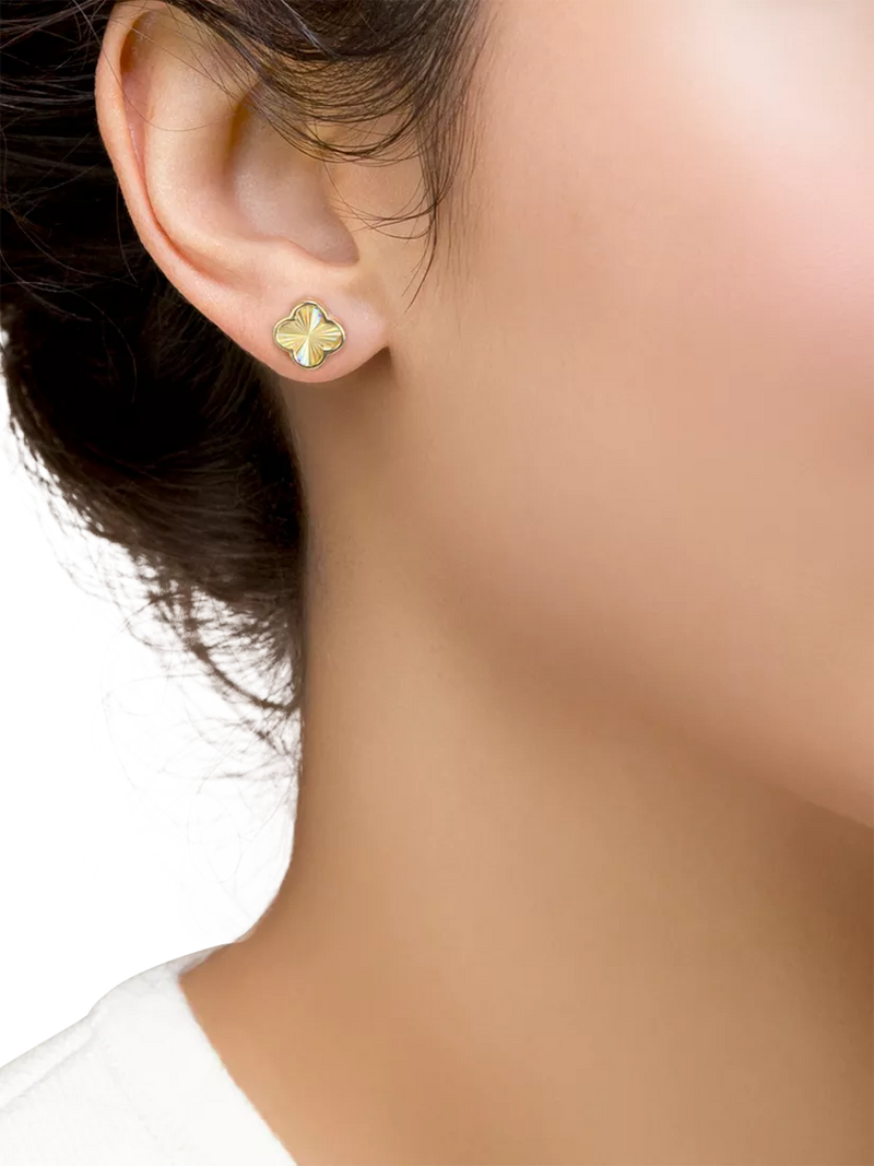 IBB 9ct yellow gold rainbow petal stud earrings, imported from the UK