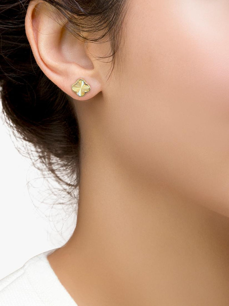 IBB 9ct yellow gold rainbow petal stud earrings, imported from the UK