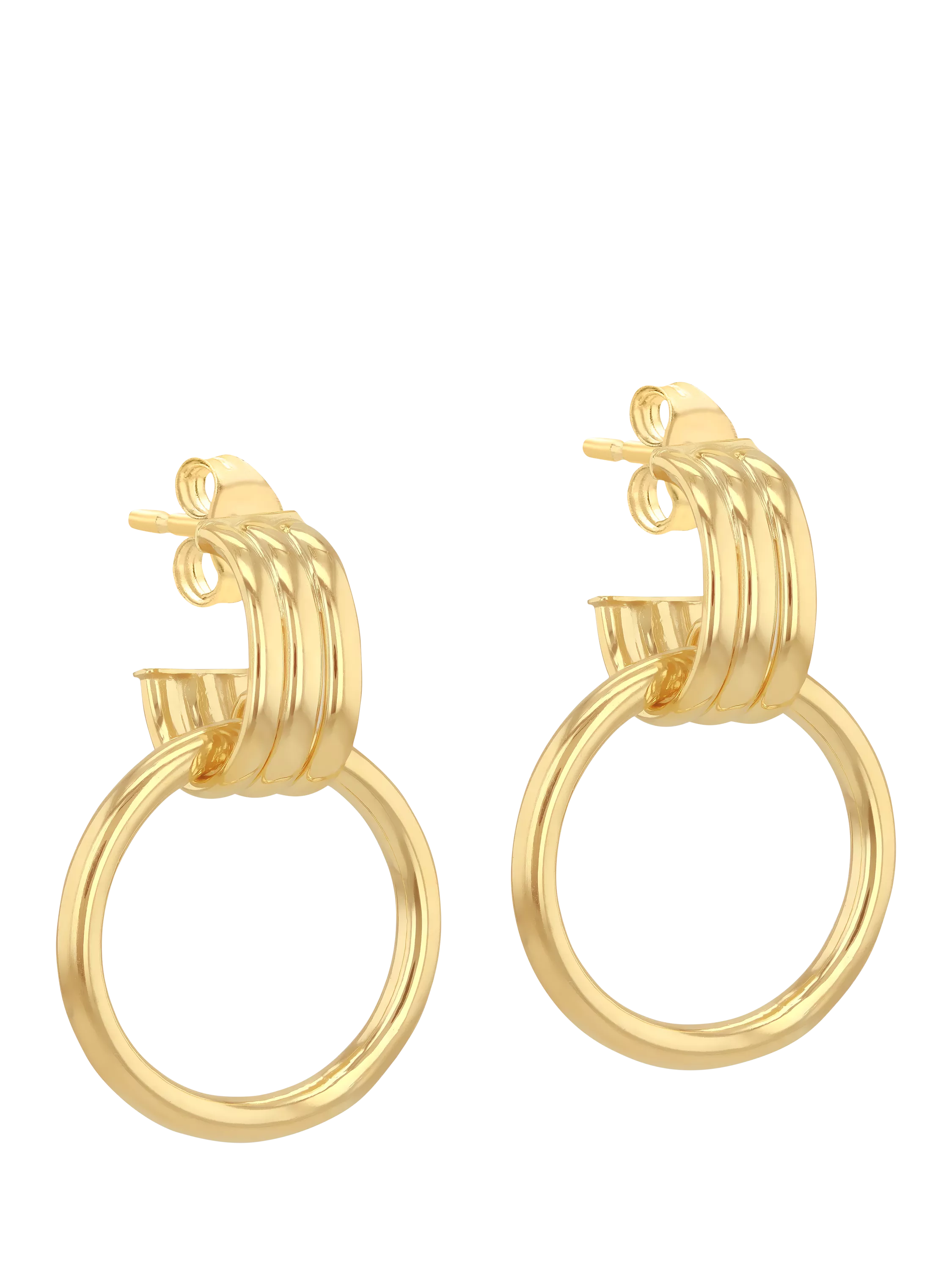 IBB 9ct yellow gold circle drop stud earrings, imported from the UK