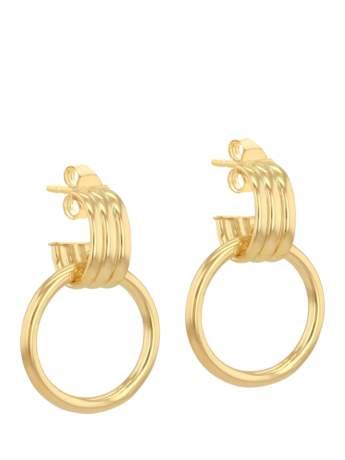 IBB 9ct yellow gold circle drop stud earrings, imported from the UK