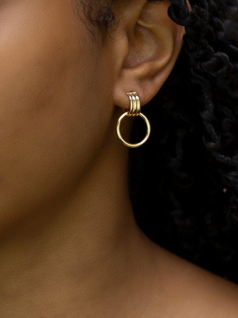 IBB 9ct yellow gold circle drop stud earrings, imported from the UK