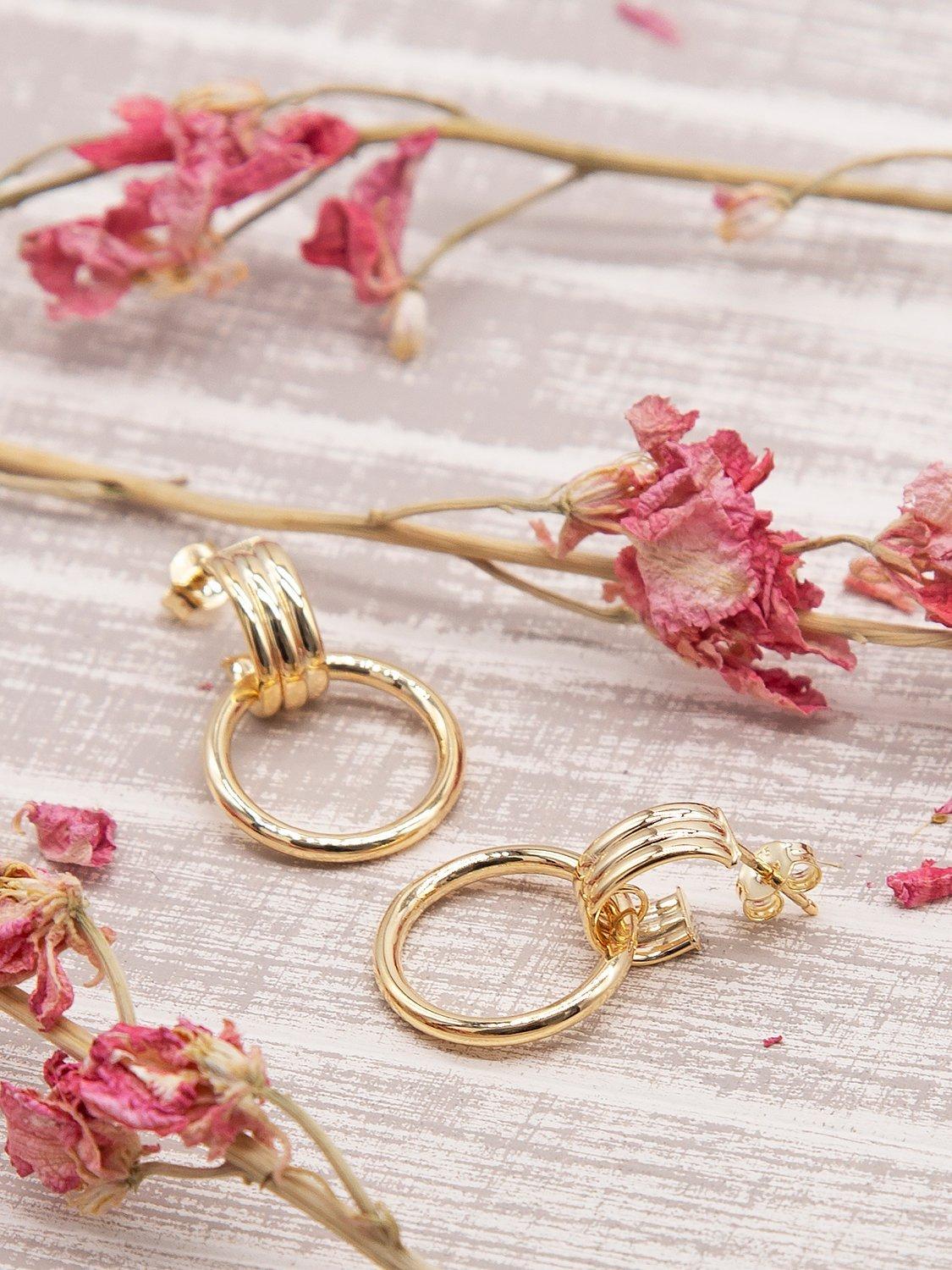 IBB 9ct yellow gold circle drop stud earrings, imported from the UK