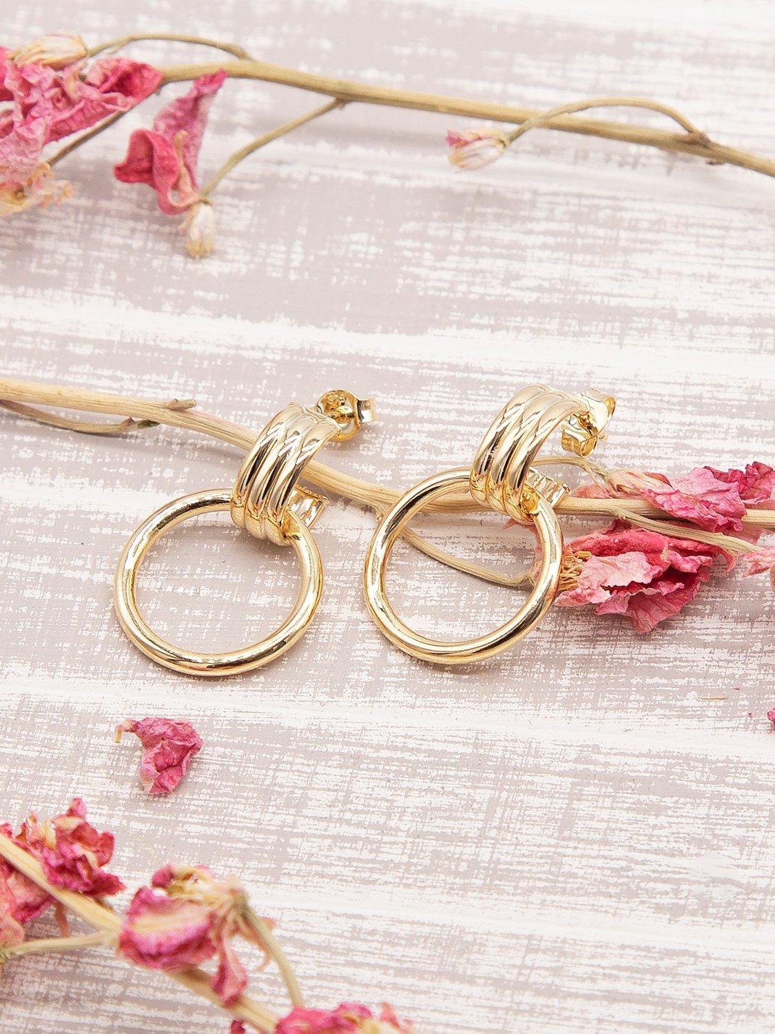 IBB 9ct yellow gold circle drop stud earrings, imported from the UK
