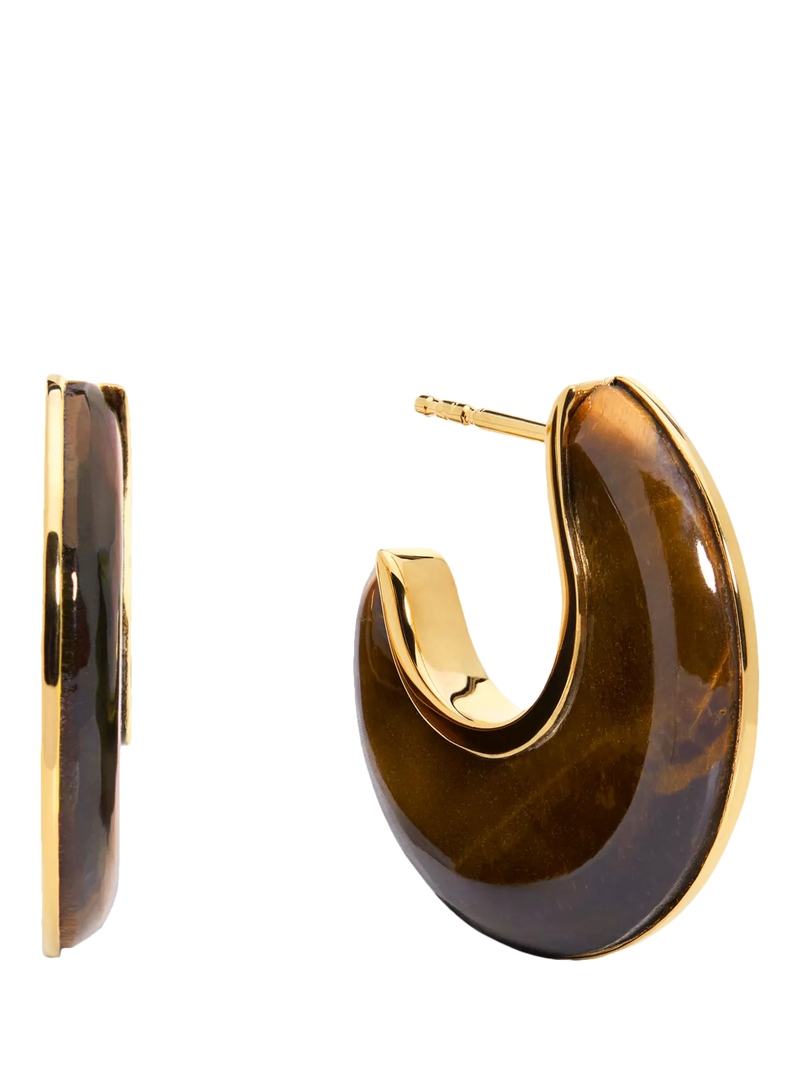 Monica Vinader reversible Tiger's Eye hoop earrings 2.5cm (British brand)