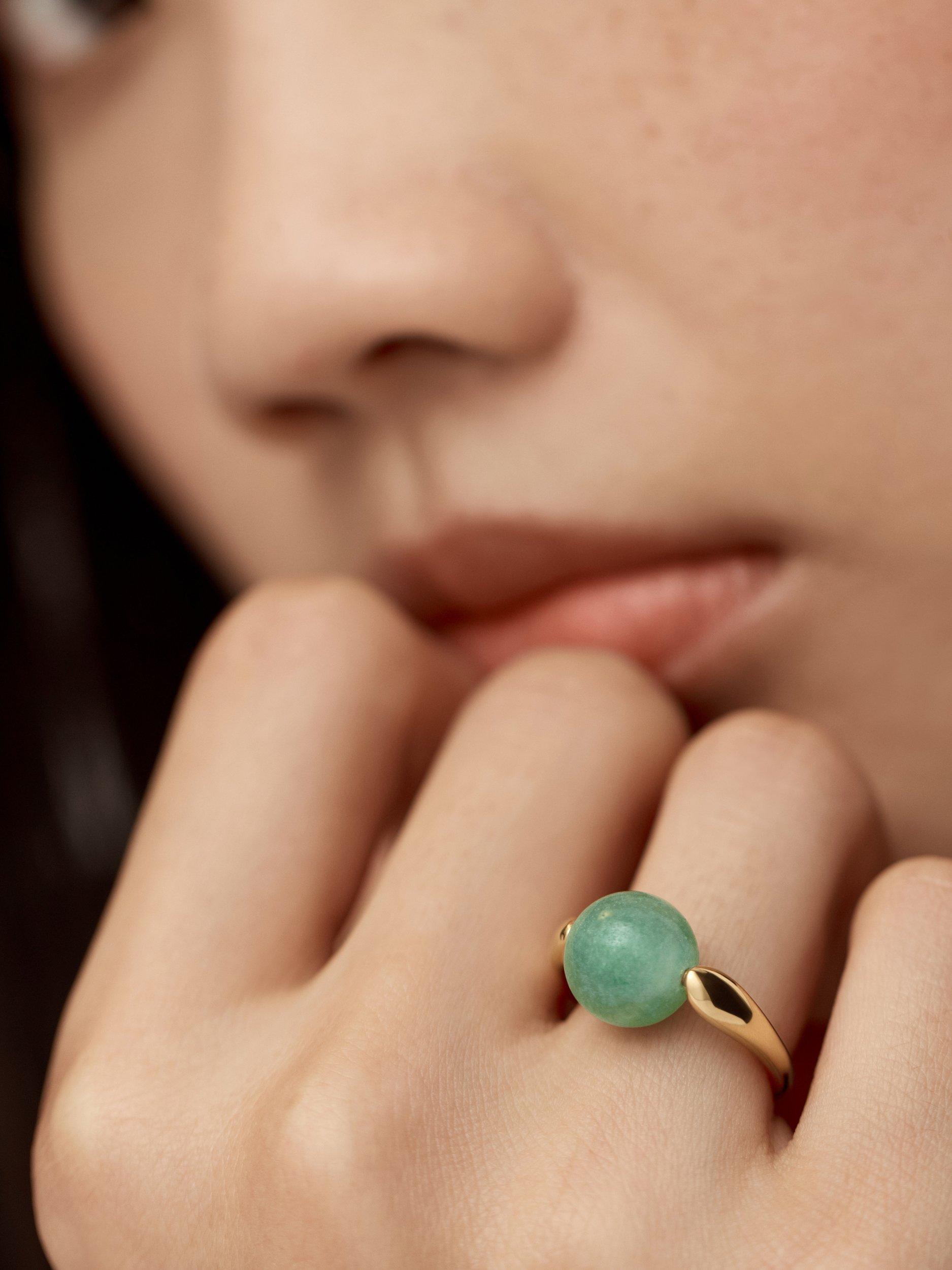Monica Vinader green aventurine ring 10mm bead, imported from the UK