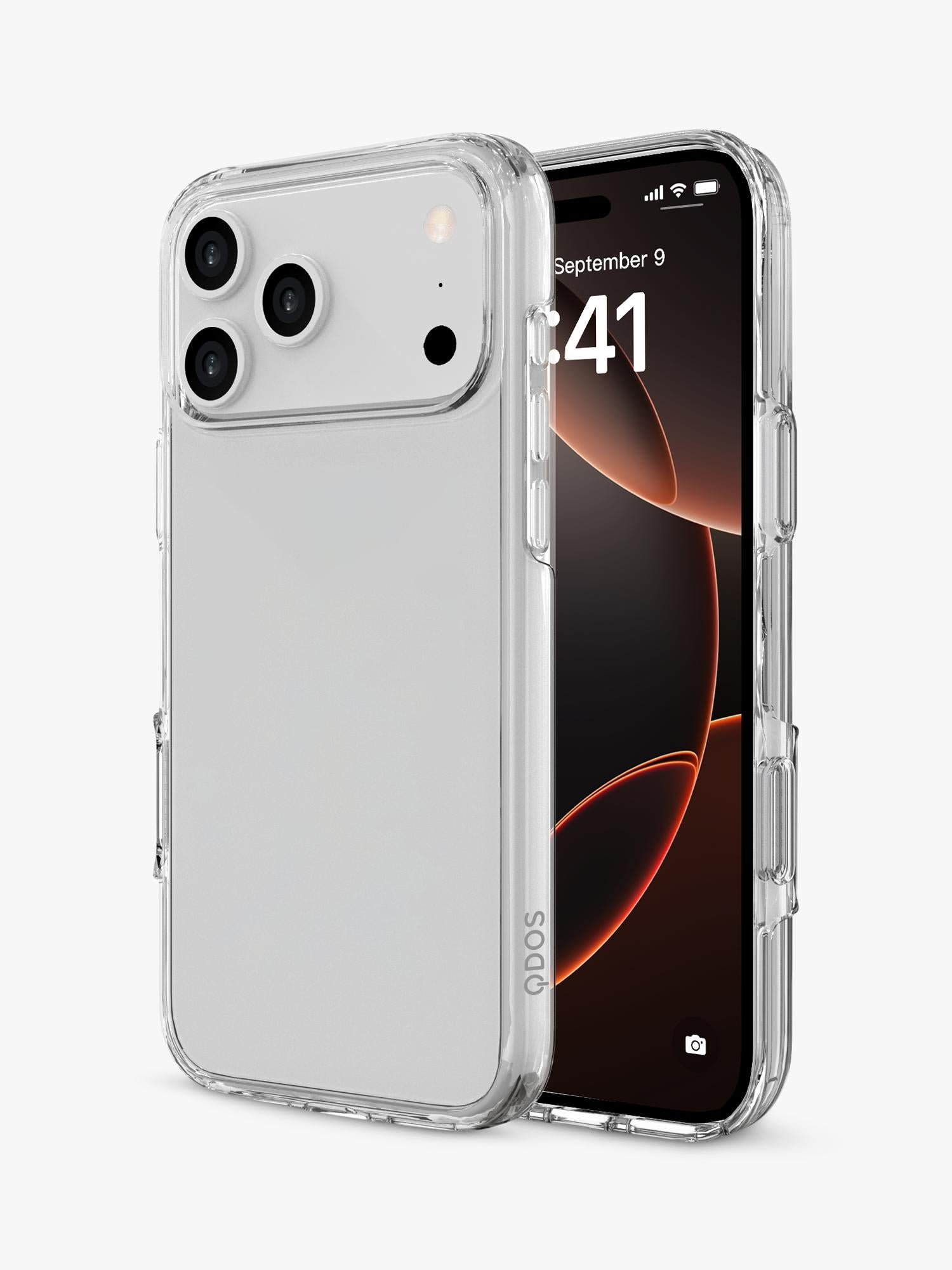 QDOS hybrid case for iPhone 17 Pro Max clear - British product
