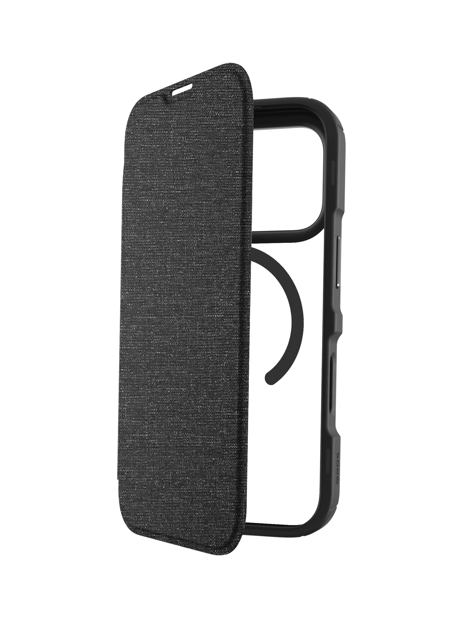 QDOS iPhone 17 Pro folio case in clear and black, UK version