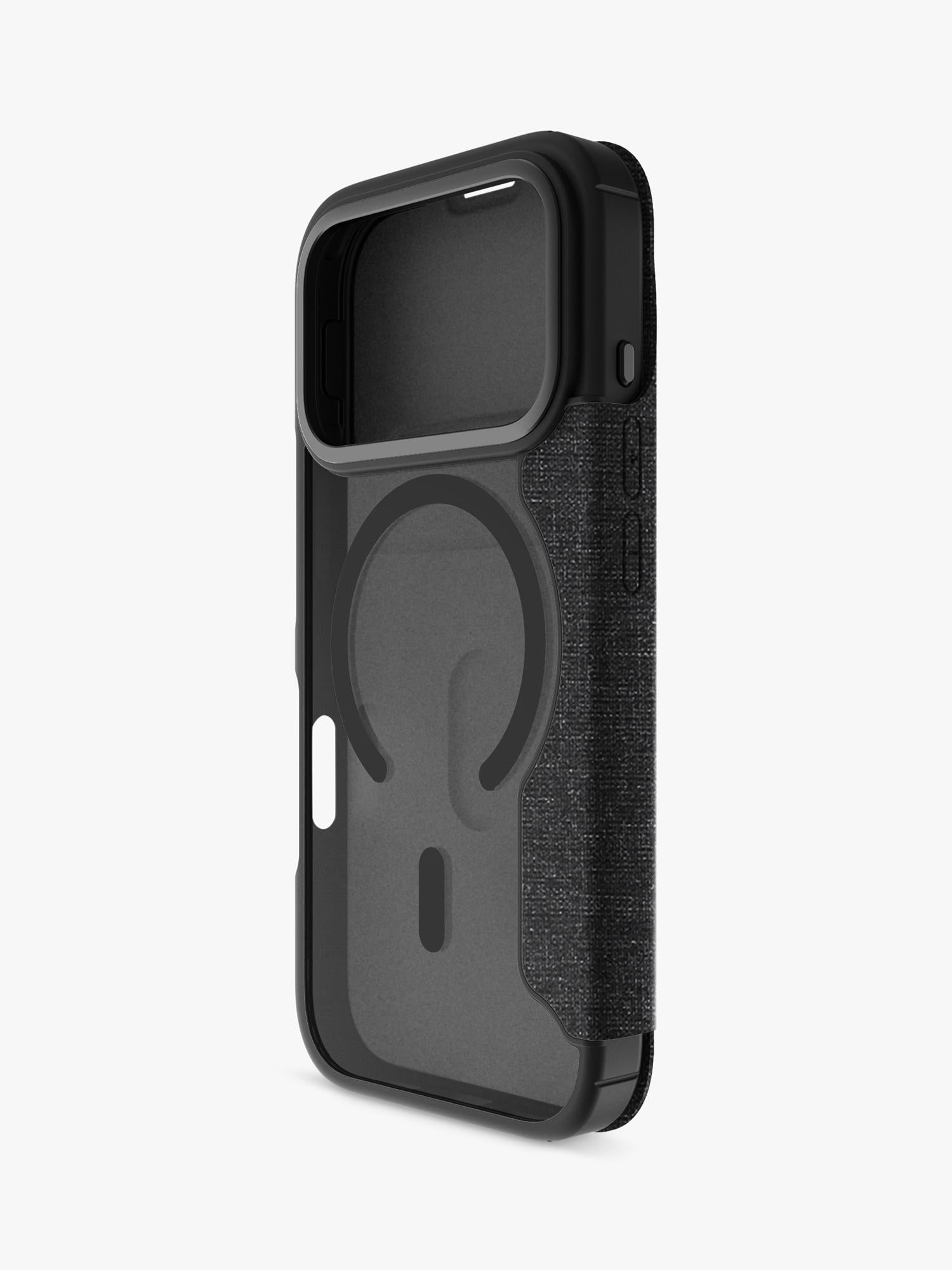 QDOS iPhone 17 Pro folio case in clear and black, UK version