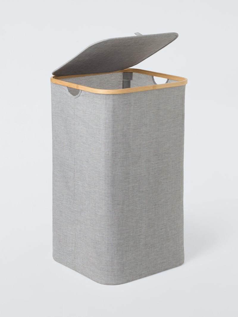 John Lewis bamboo rim tall square laundry hamper grey - British product