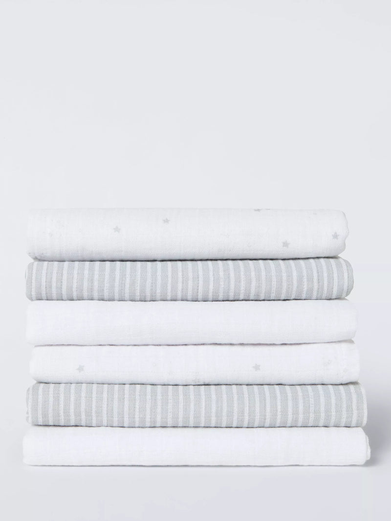 John Lewis stars and stripes muslin squares pack of 6, imported from the UK