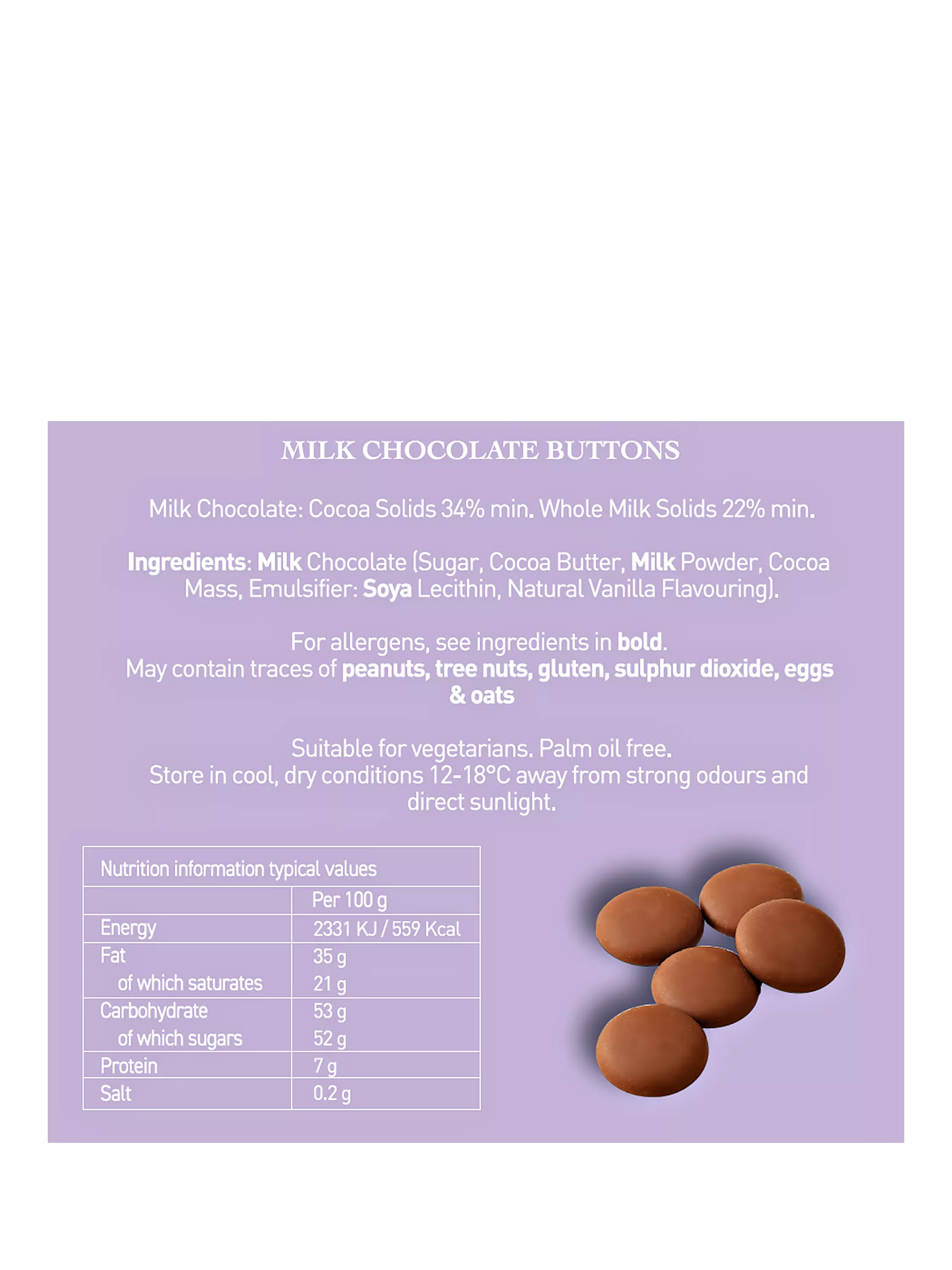 Holdsworth classic milk chocolate buttons 200g - British product