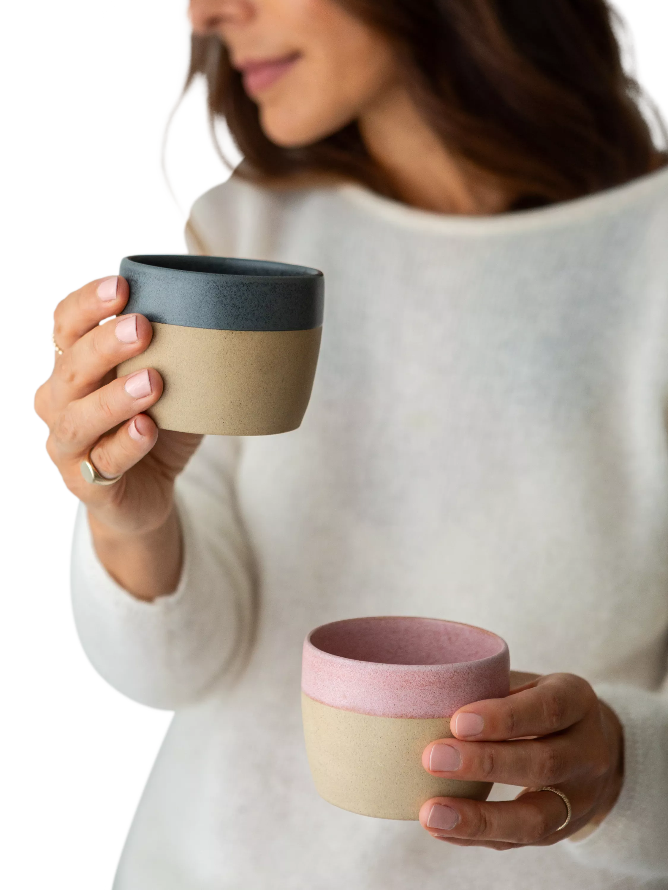 The Small Home stoneware coffee cups set of 2 Rose/Carbon (British brand)