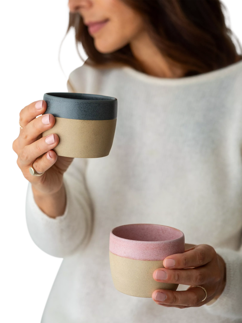 The Small Home stoneware coffee cups set of 2 Rose/Carbon (British brand)