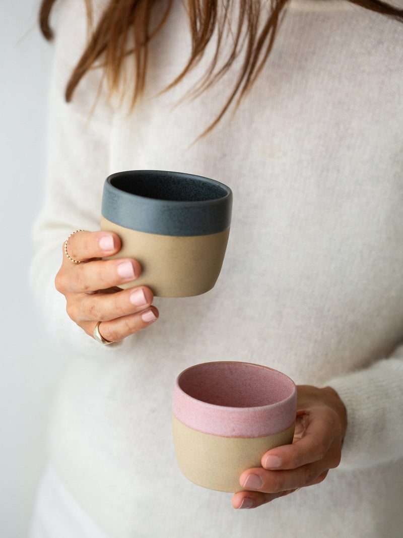 The Small Home stoneware coffee cups set of 2 Rose/Carbon (British brand)