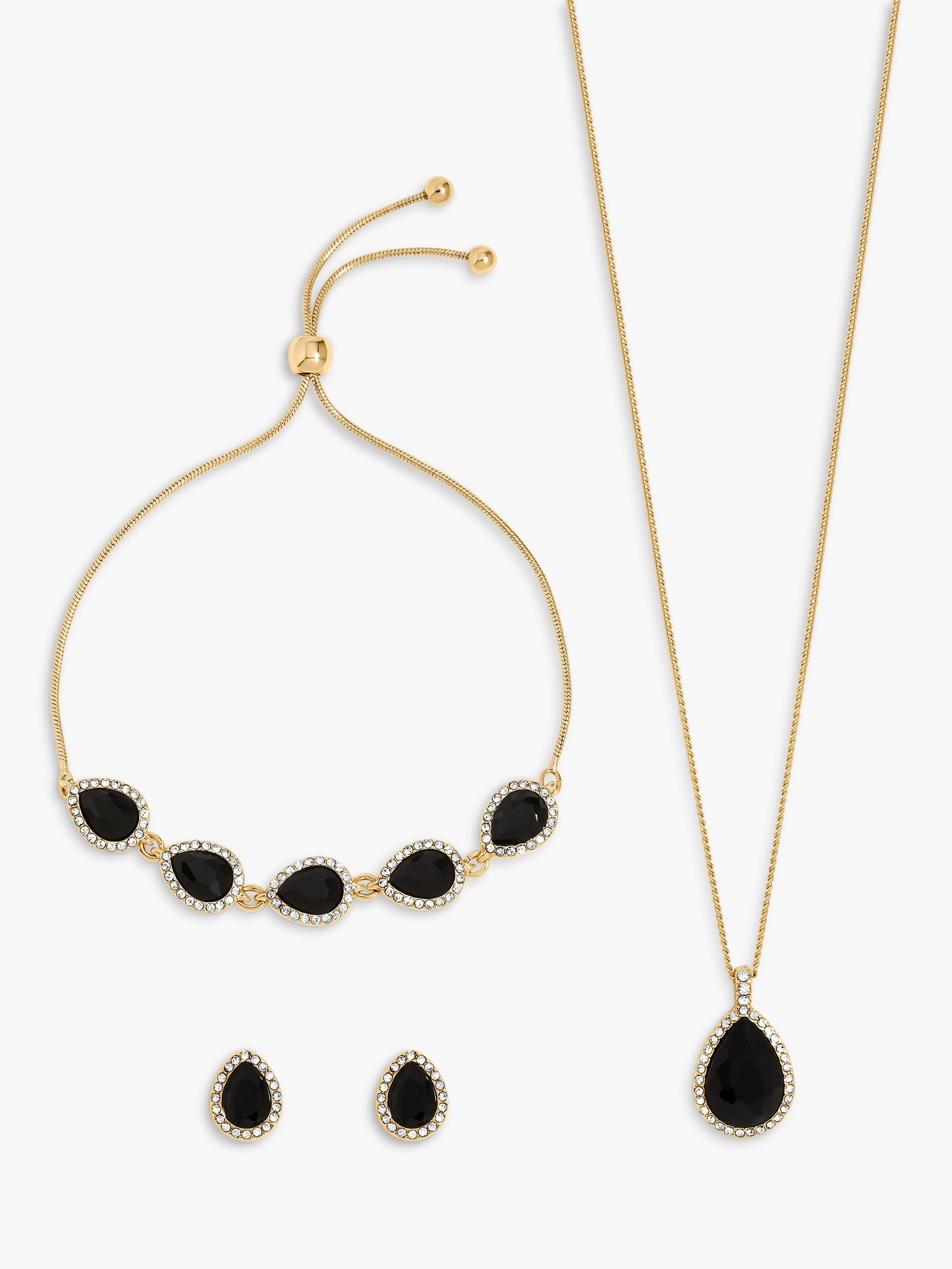 Gold Plated Jet Pear Drop Trio Earring Set for Pierced Ears
