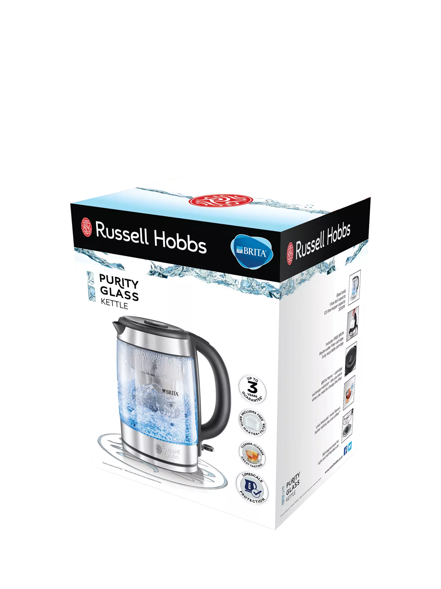 Russell Hobbs Glass Kettle Silver 1L, imported from the UK