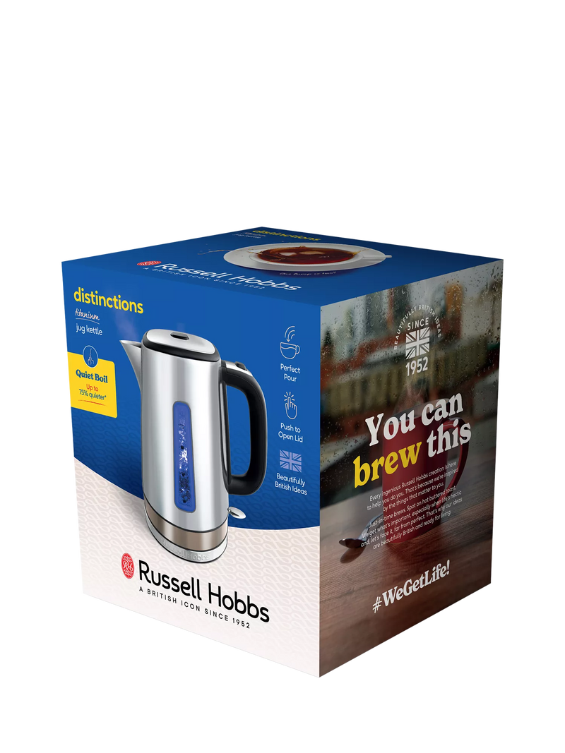 Russell Hobbs Distinctions kettle 1.7L titanium, imported from the UK