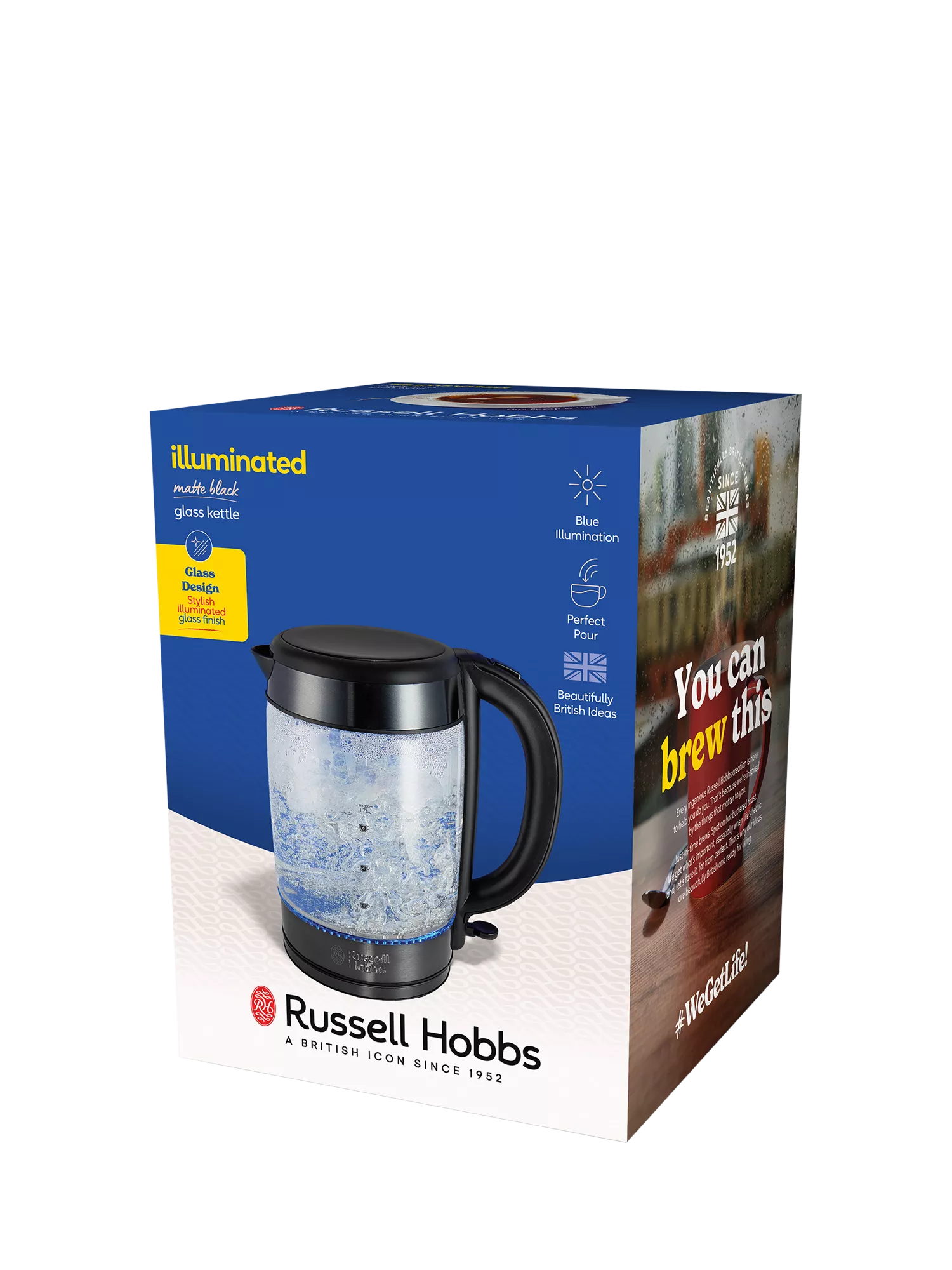 Russell Hobbs glass electric kettle 1.7L black, UK version