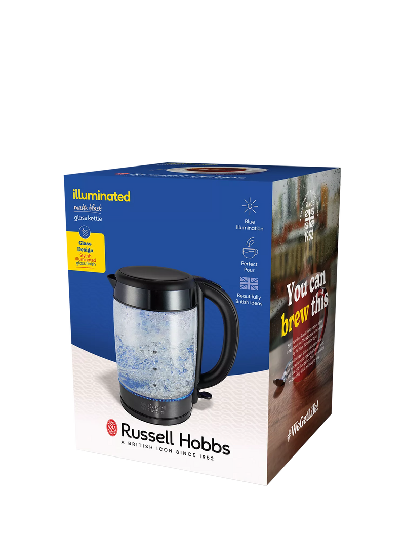 Russell Hobbs glass electric kettle 1.7L black, UK version
