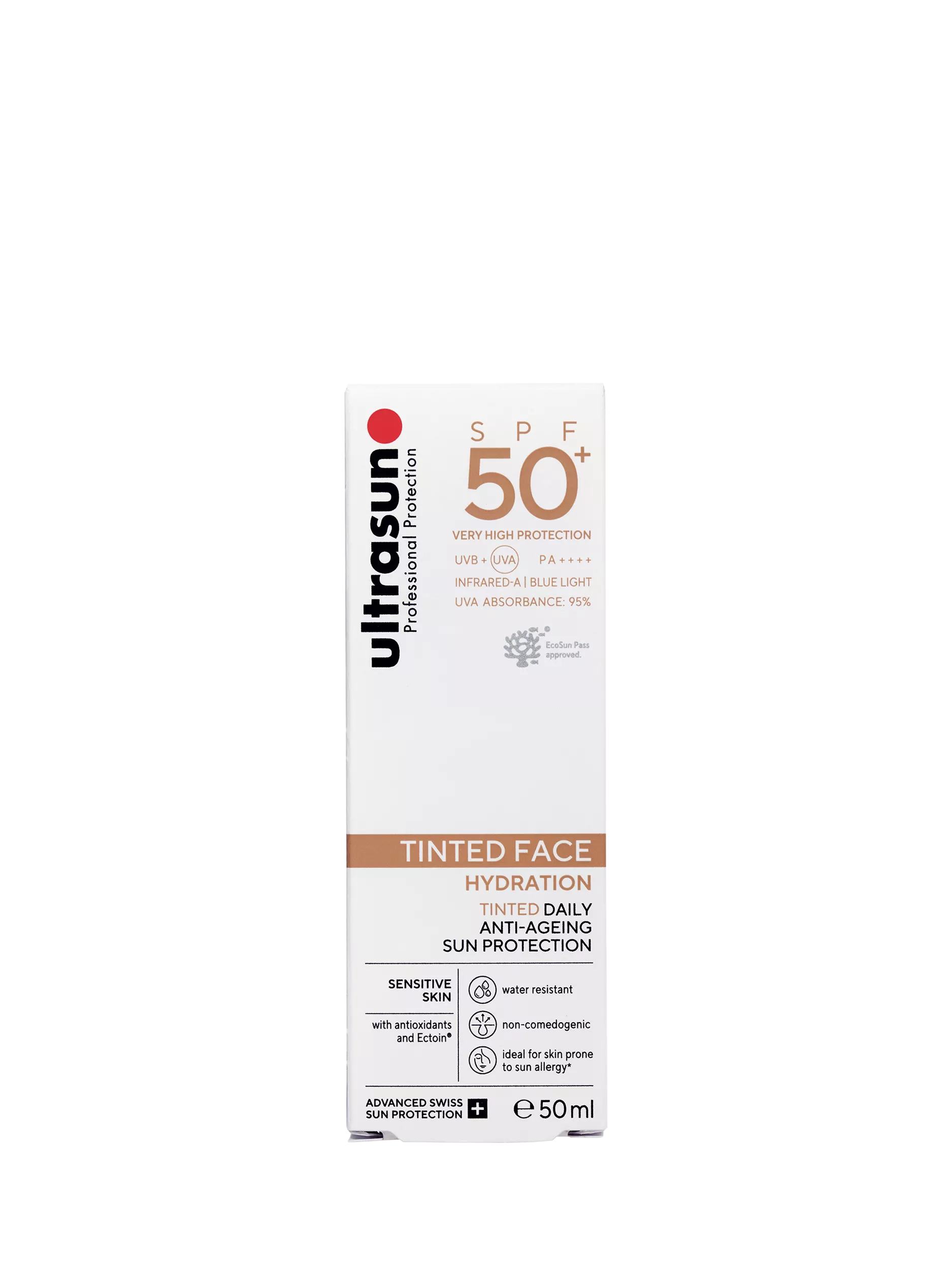 Ultrasun face tinted SPF 50+ sun cream 50ml, imported from the UK