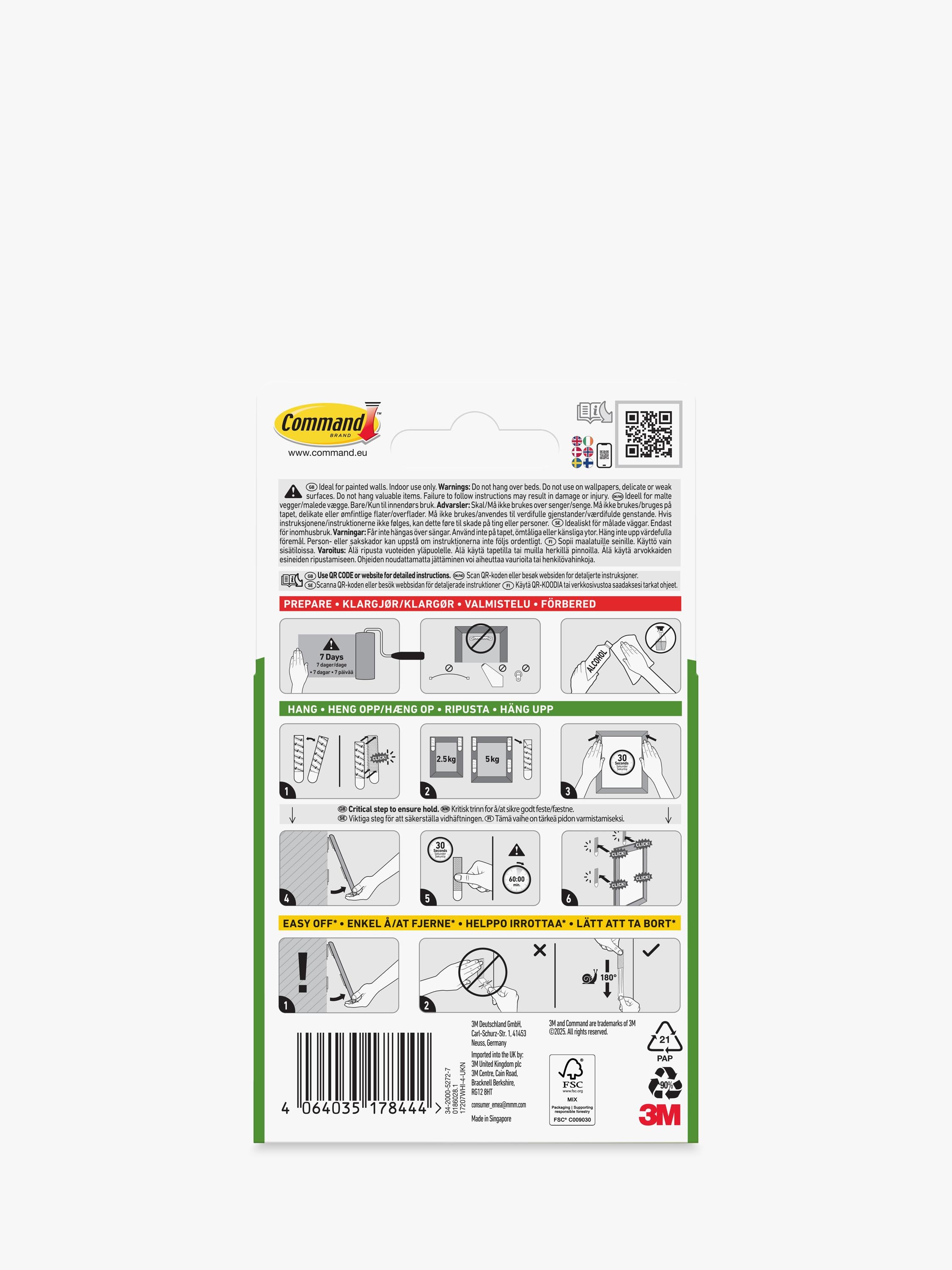 Command narrow picture hanging strips 5kg, imported from the UK