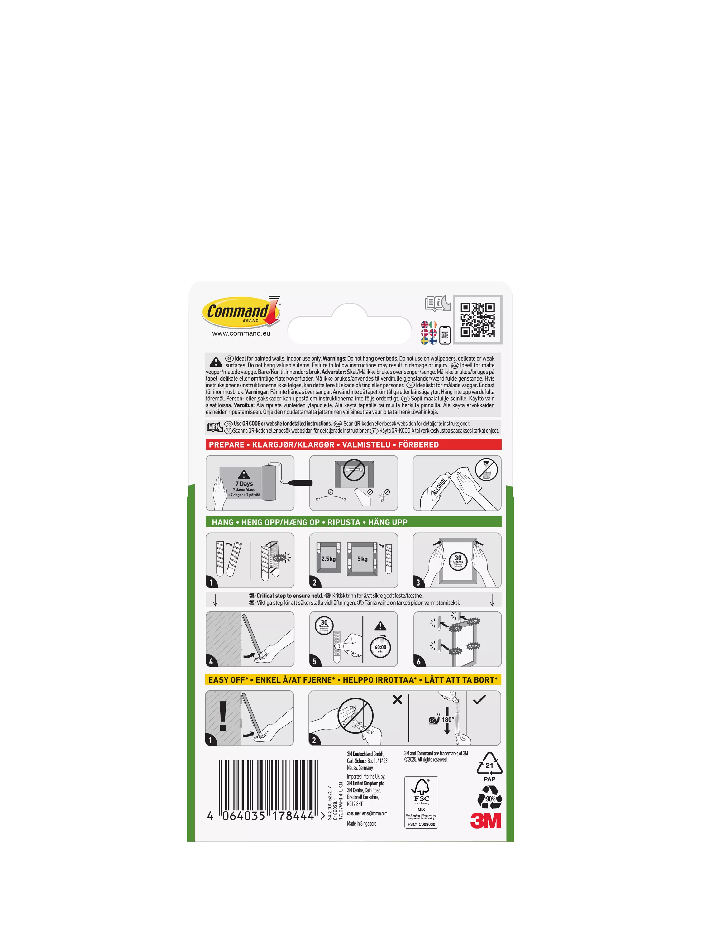 Command narrow picture hanging strips 5kg, imported from the UK