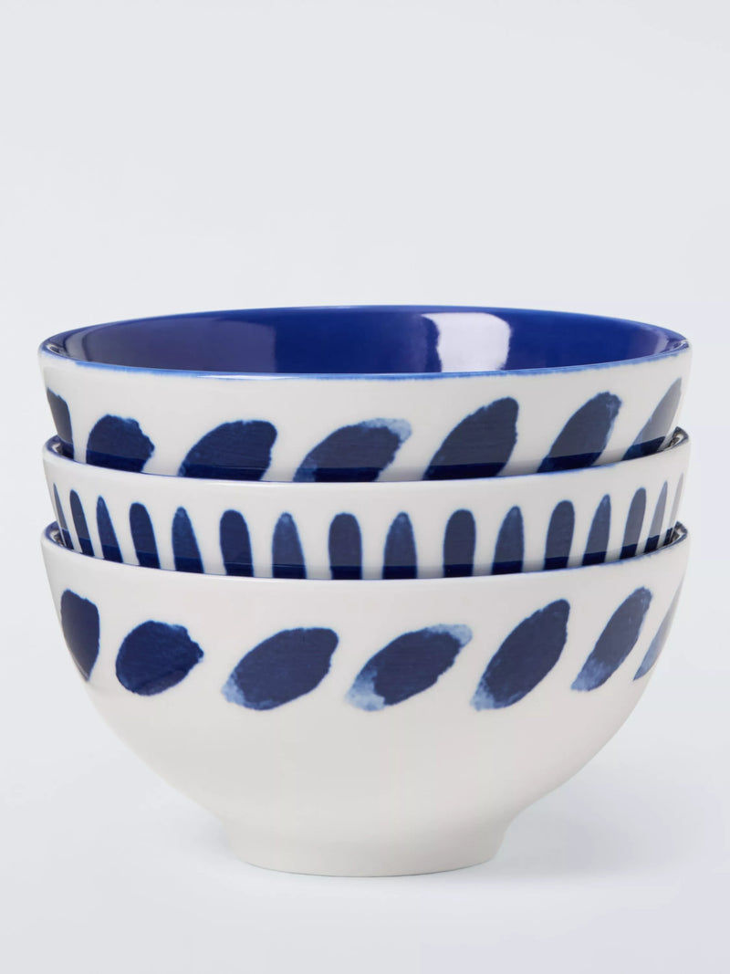 John Lewis dip bowls set of 3, white and navy 11cm, imported from the UK