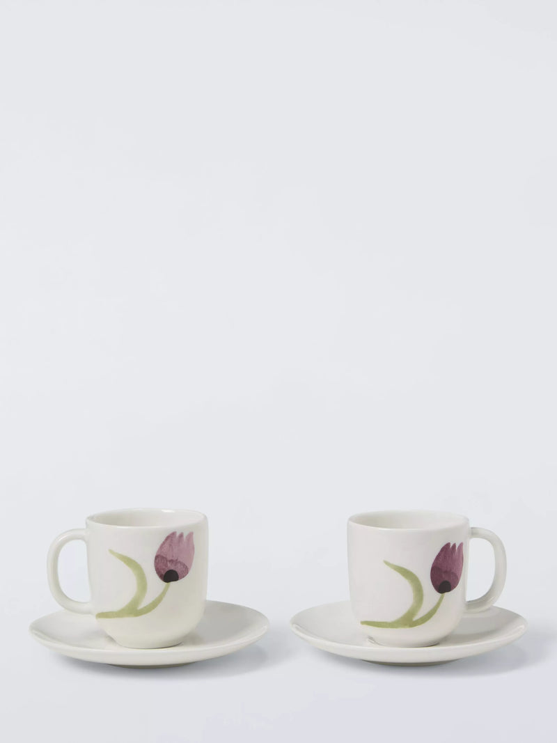 John Lewis fine china espresso cups purple floral set of 2, imported from the UK