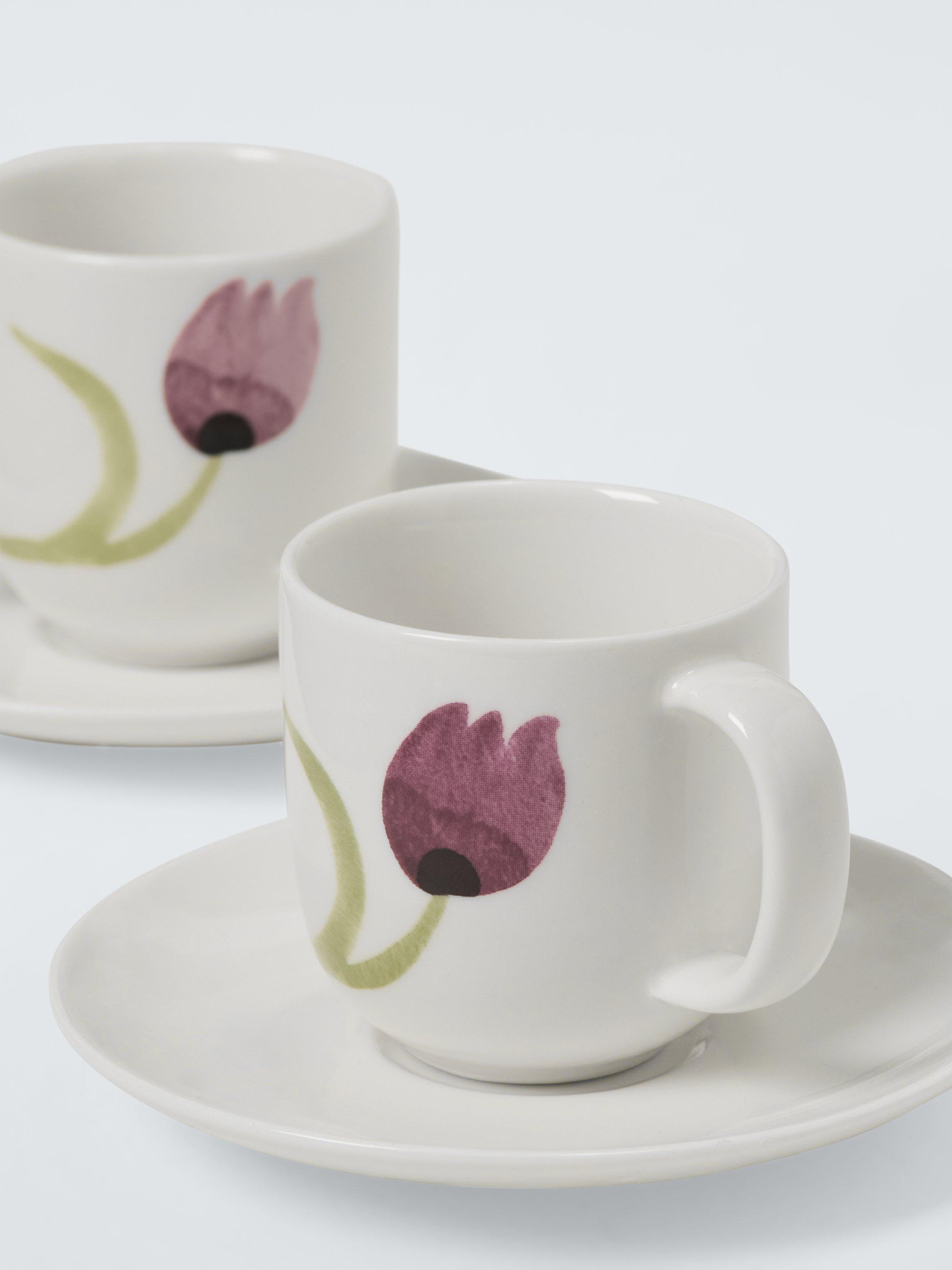 John Lewis fine china espresso cups purple floral set of 2, imported from the UK