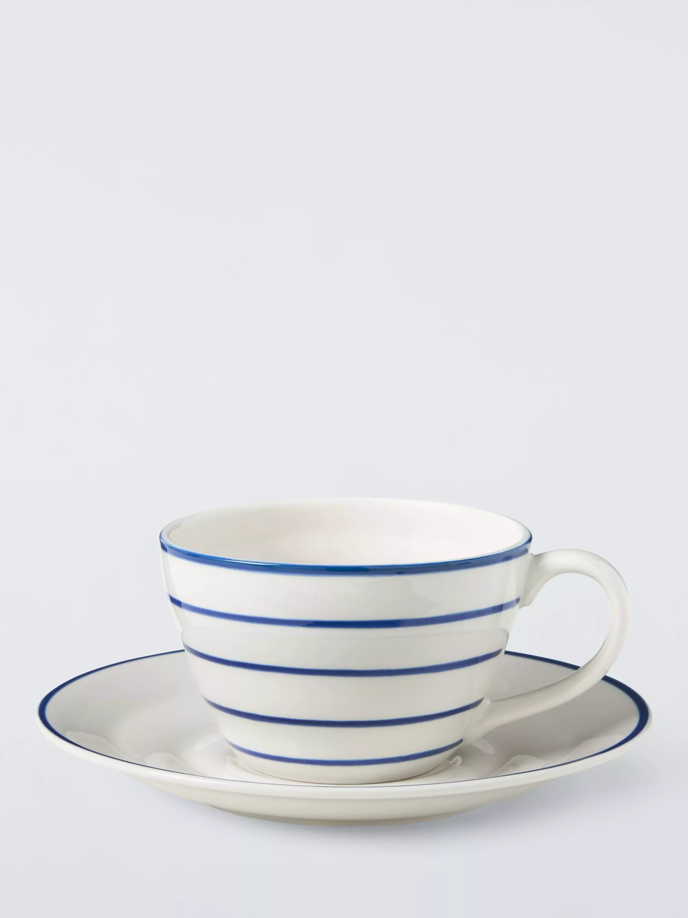 John Lewis Harbour blue stripe stoneware teacup saucer 250ml (British brand)