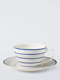 John Lewis Harbour blue stripe stoneware teacup saucer 250ml (British brand)