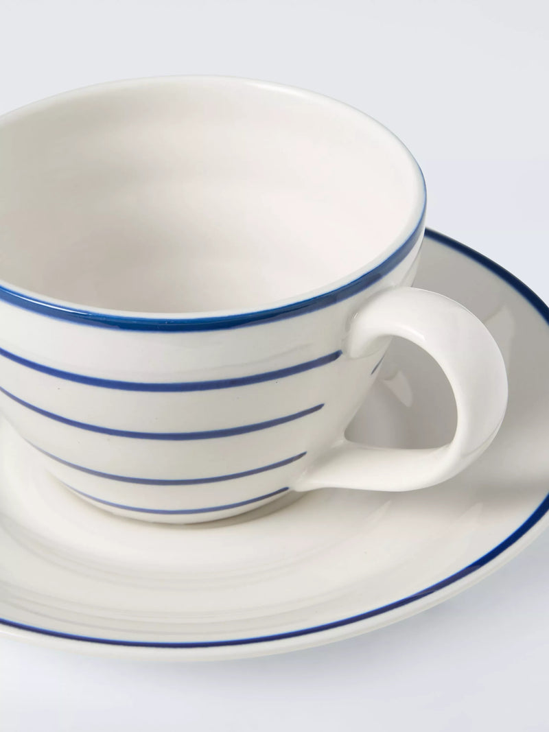 John Lewis Harbour blue stripe stoneware teacup saucer 250ml (British brand)