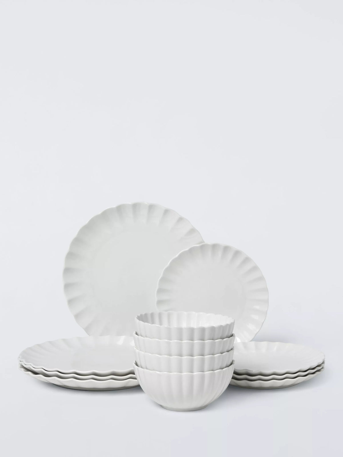 John Lewis fine china dinnerware scalloped 12 piece white (British brand)