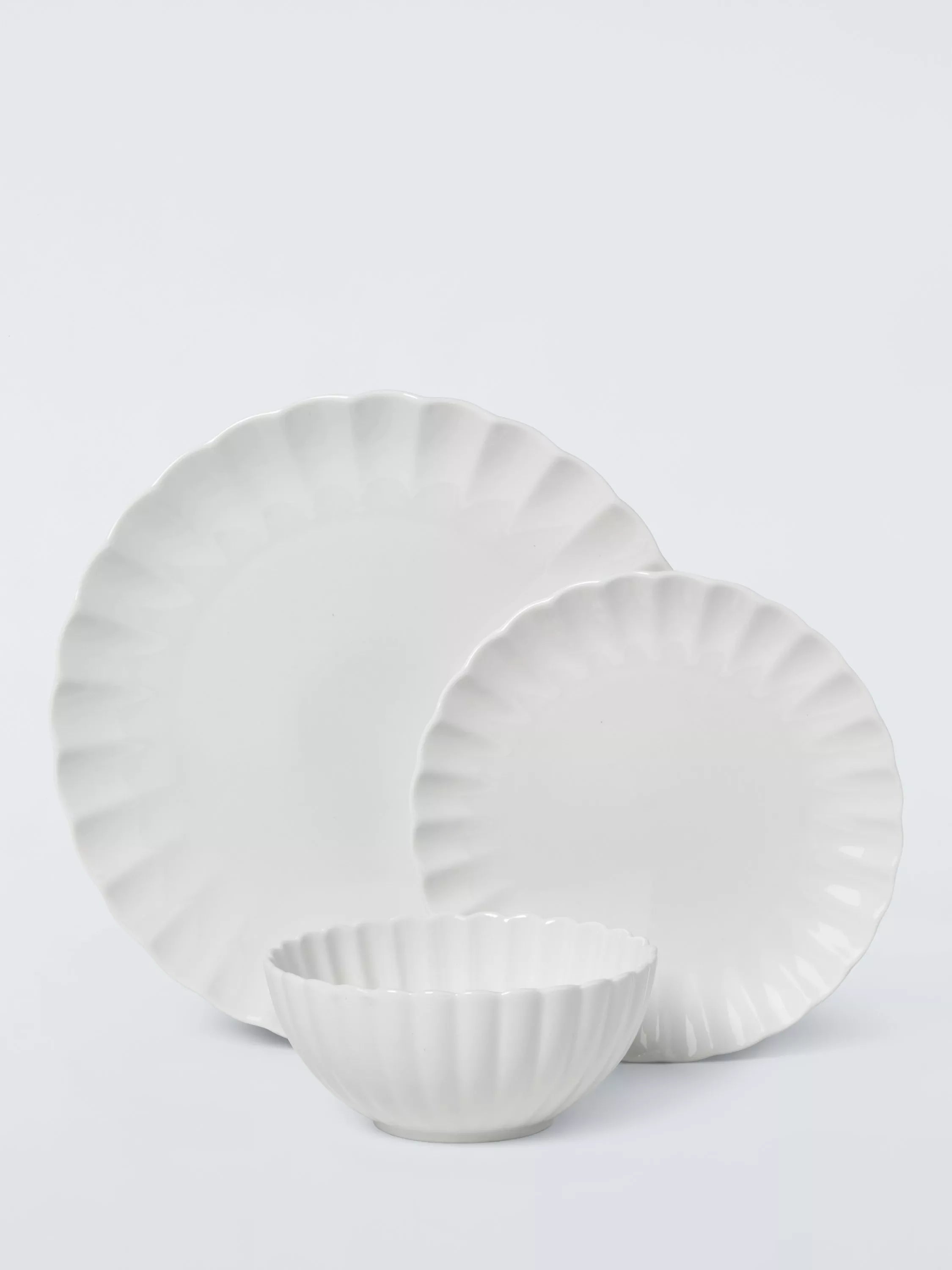 John Lewis fine china dinnerware scalloped 12 piece white (British brand)