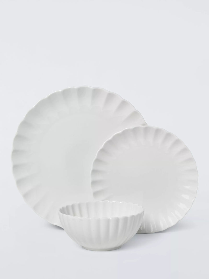 John Lewis fine china dinnerware scalloped 12 piece white (British brand)