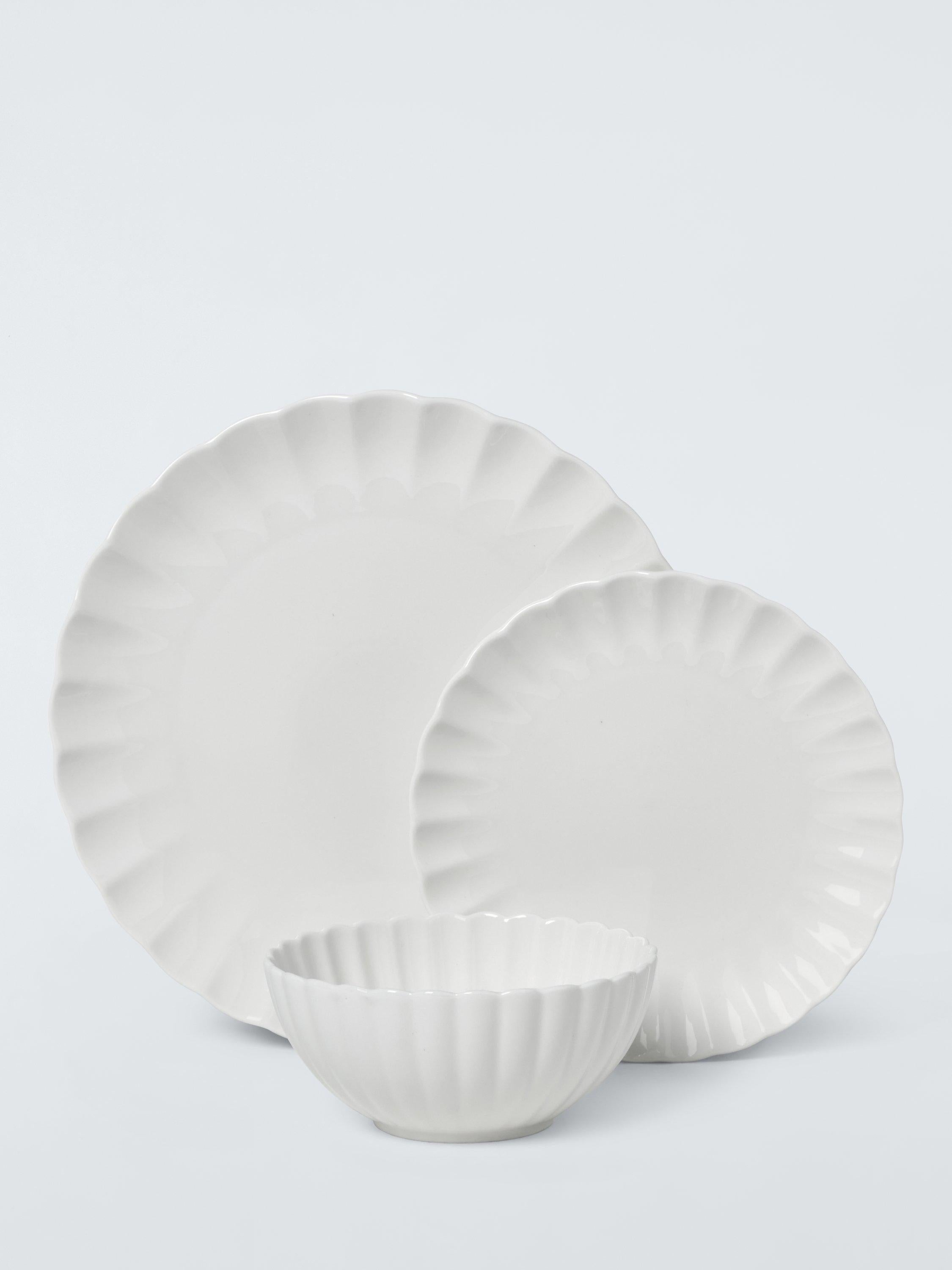 John Lewis fine china dinnerware scalloped 12 piece white (British brand)