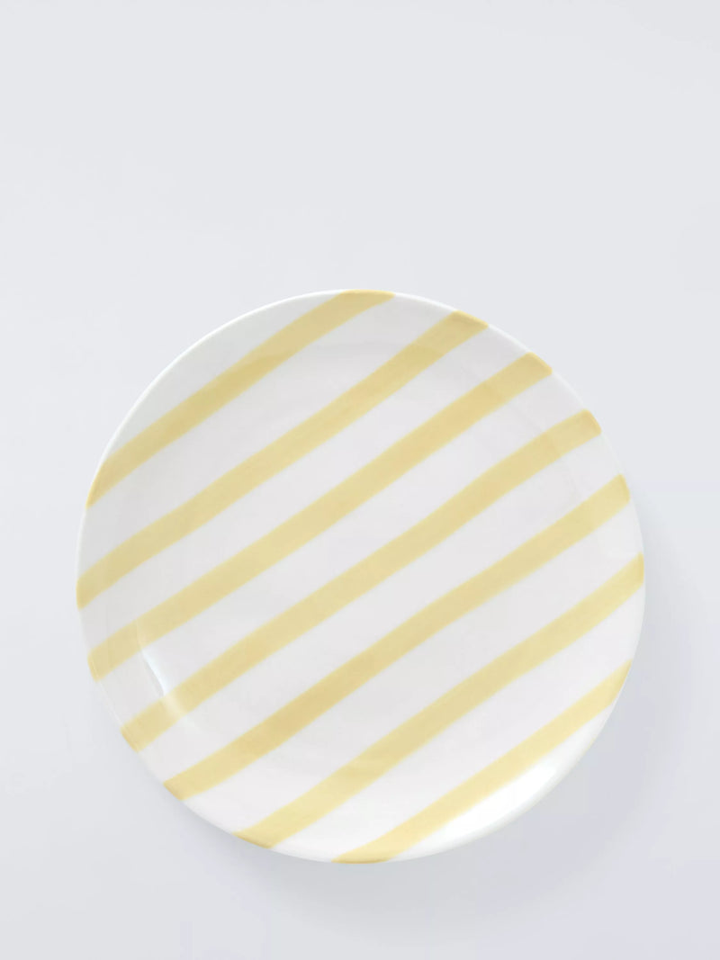 John Lewis hand painted stripe stoneware side plate 22cm yellow - British product