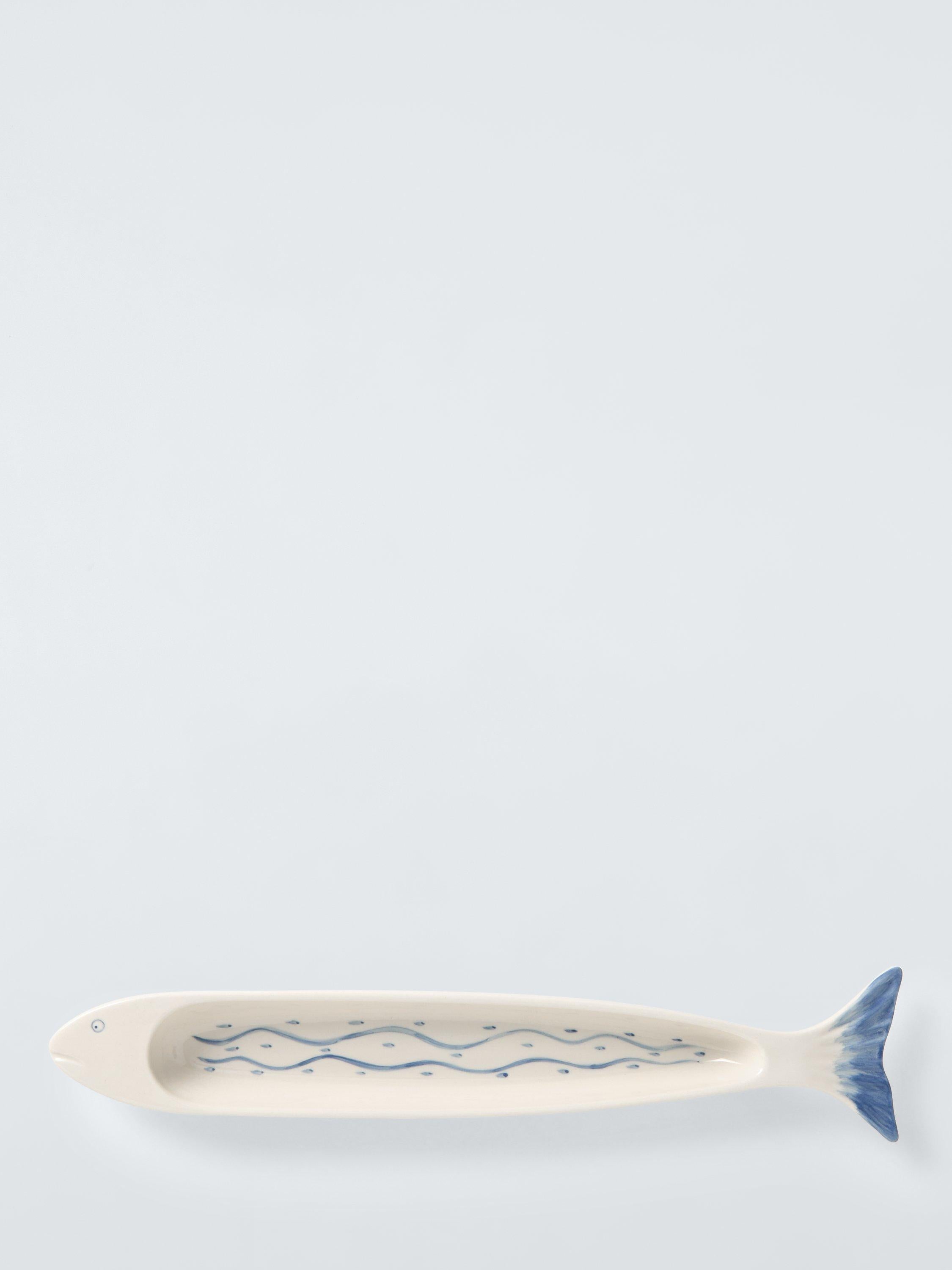 John Lewis hand painted fish stoneware serving dish 42cm white (British brand)