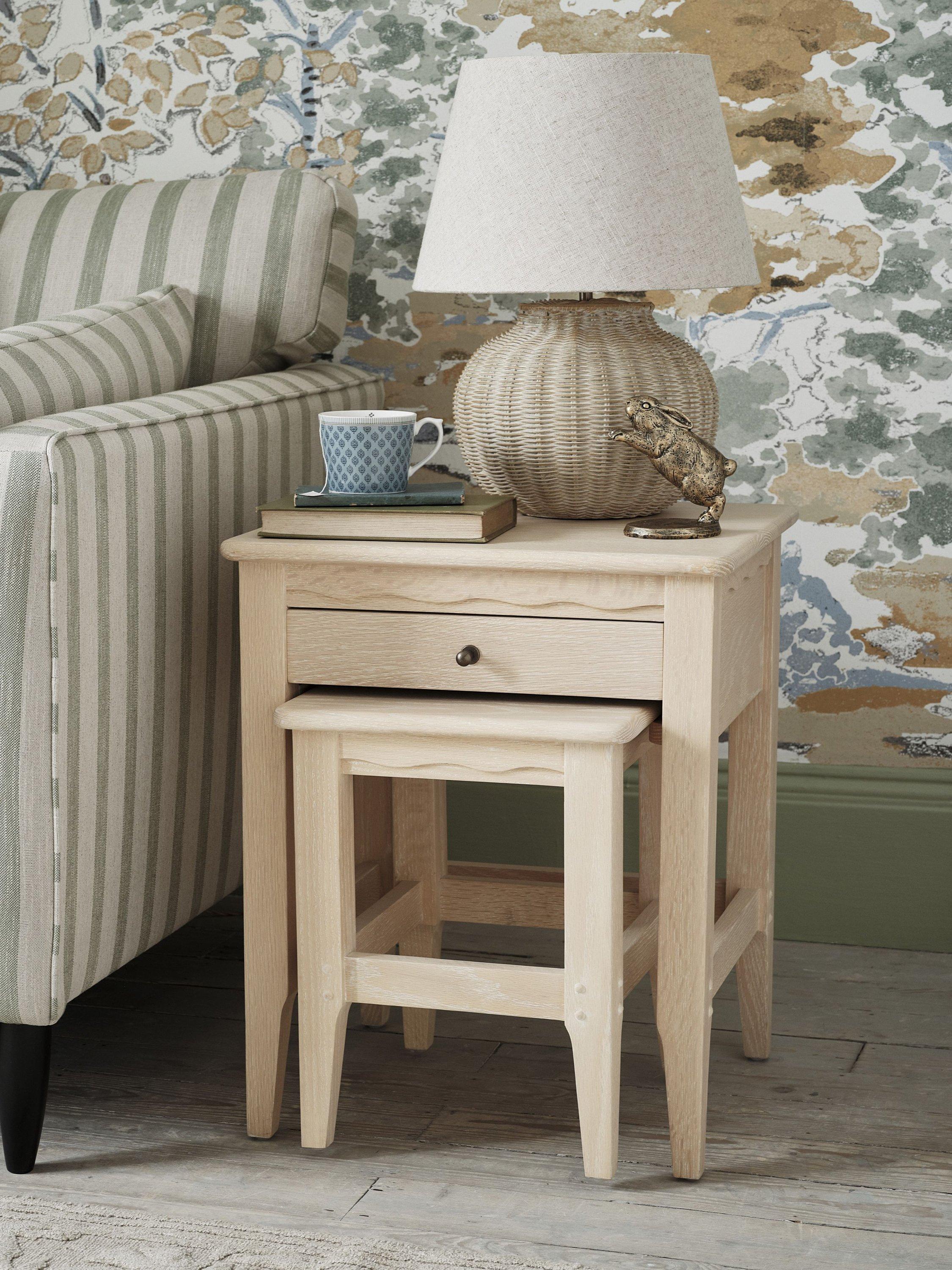 Laura Ashley Calford nest of tables solid oak white-washed finish, UK version