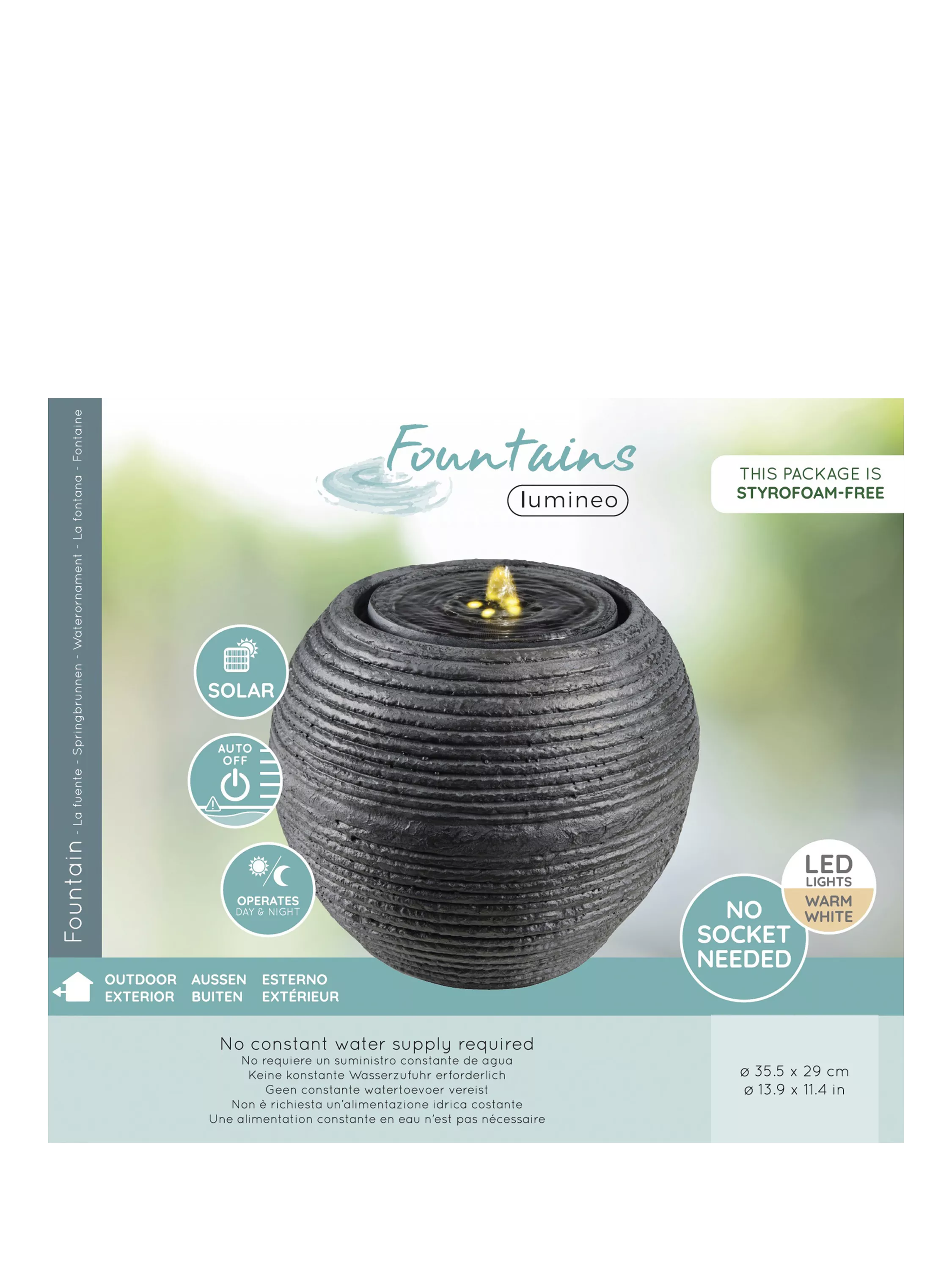 Kaemingk sphere solar water feature black stone effect LED, imported from the UK