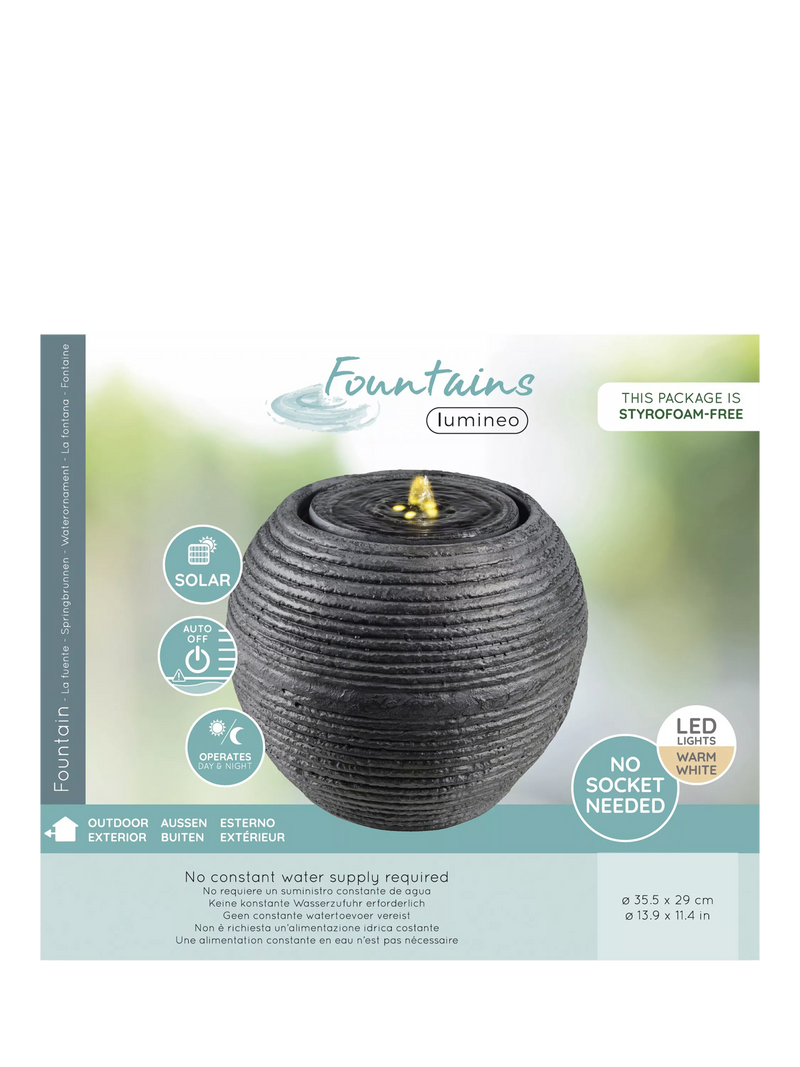 Kaemingk sphere solar water feature black stone effect LED, imported from the UK