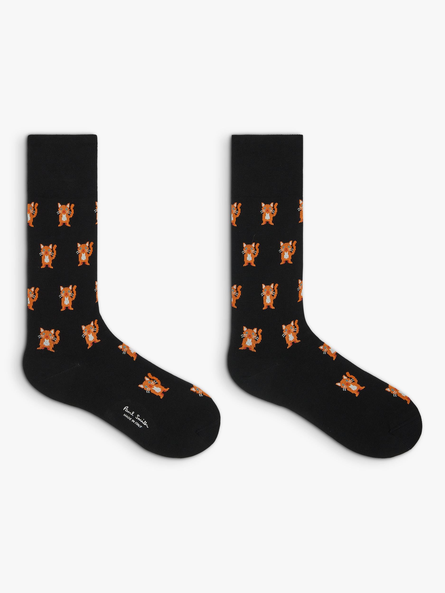 Paul Smith ankle socks cat pattern black, UK version
