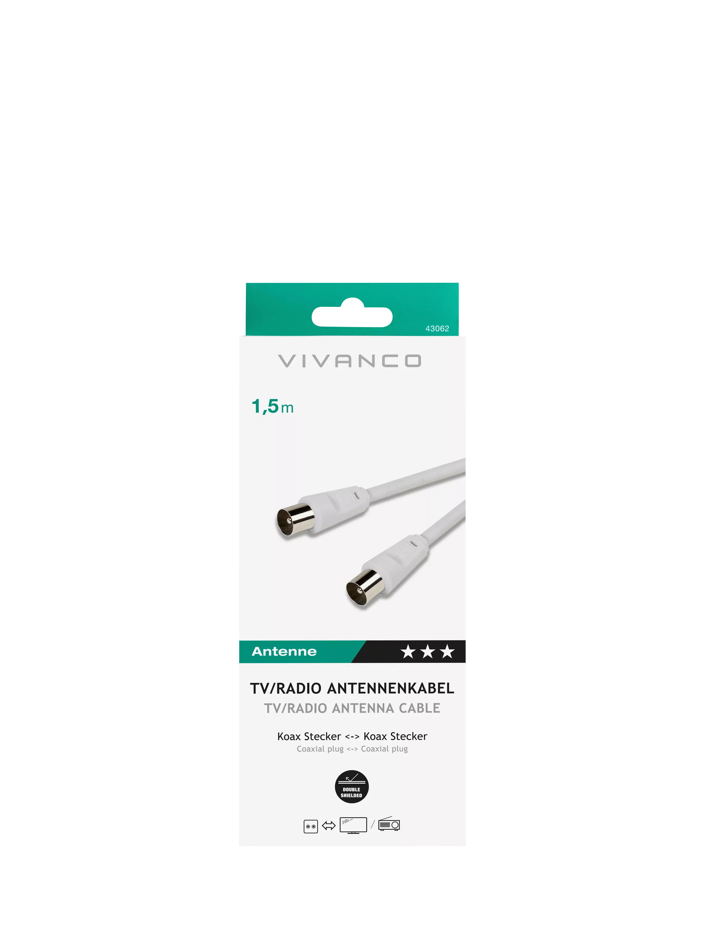 Vivanco coaxial aerial cable 1.5m white - British product