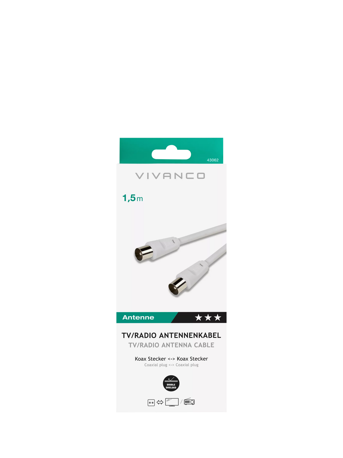 Vivanco coaxial aerial cable 1.5m white - British product
