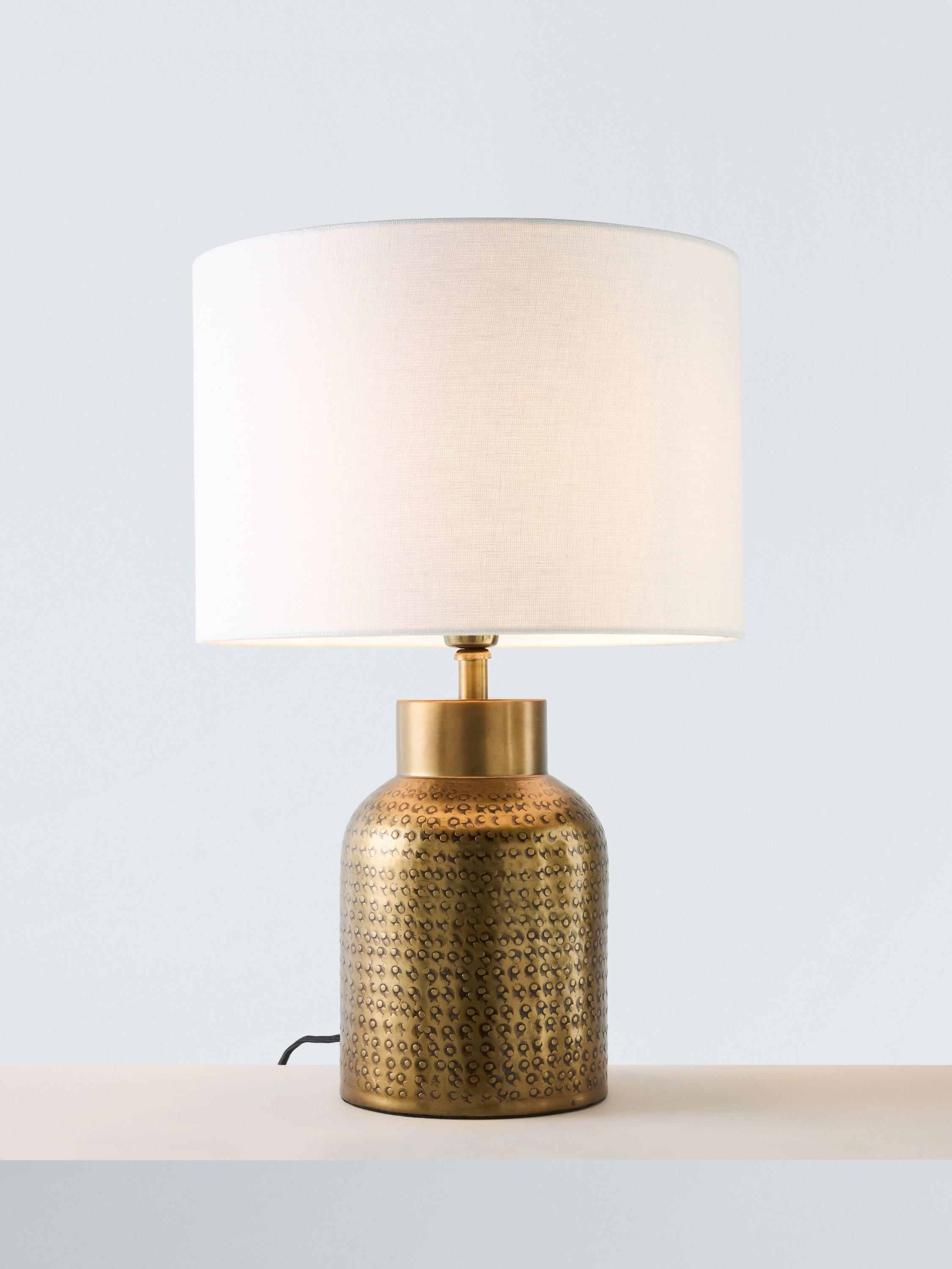 John Lewis embossed metal lamp base steel brass effect, imported from the UK