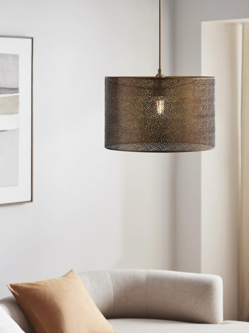 John Lewis etched drum lampshade antique brass 40cm, imported from the UK